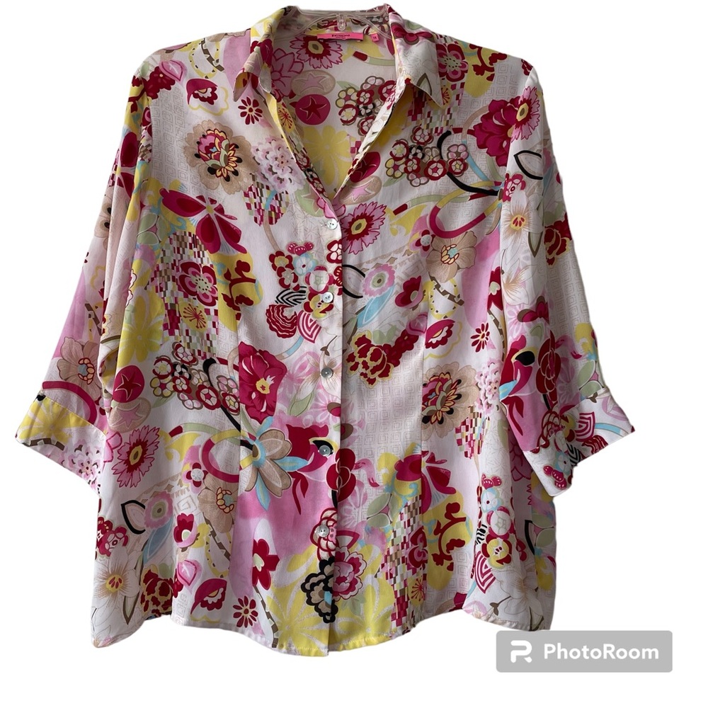 Belissimo Pink Floral Blouse Size 1X